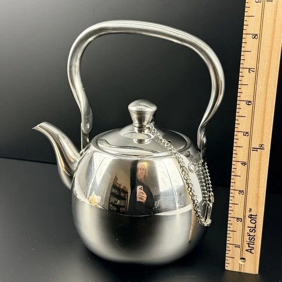 Potobelo Italia Stainless Steel Teapot Kettle 1L 1Qt Mirror Finish Chain Lid - Picture 10 of 10